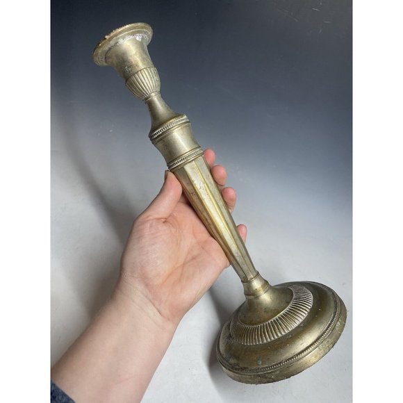 12" Antique Silverplated Brass Art Deco Silver Plate Candlestick Holder Candle - Picture 7 of 13